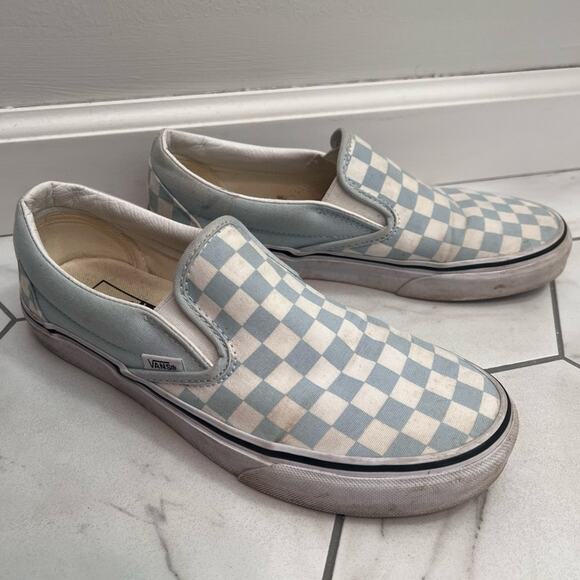 Vans Light Blue Classic Checkerboard Slip on Shoes Size 8.5 Women's - Picture 4 of 9